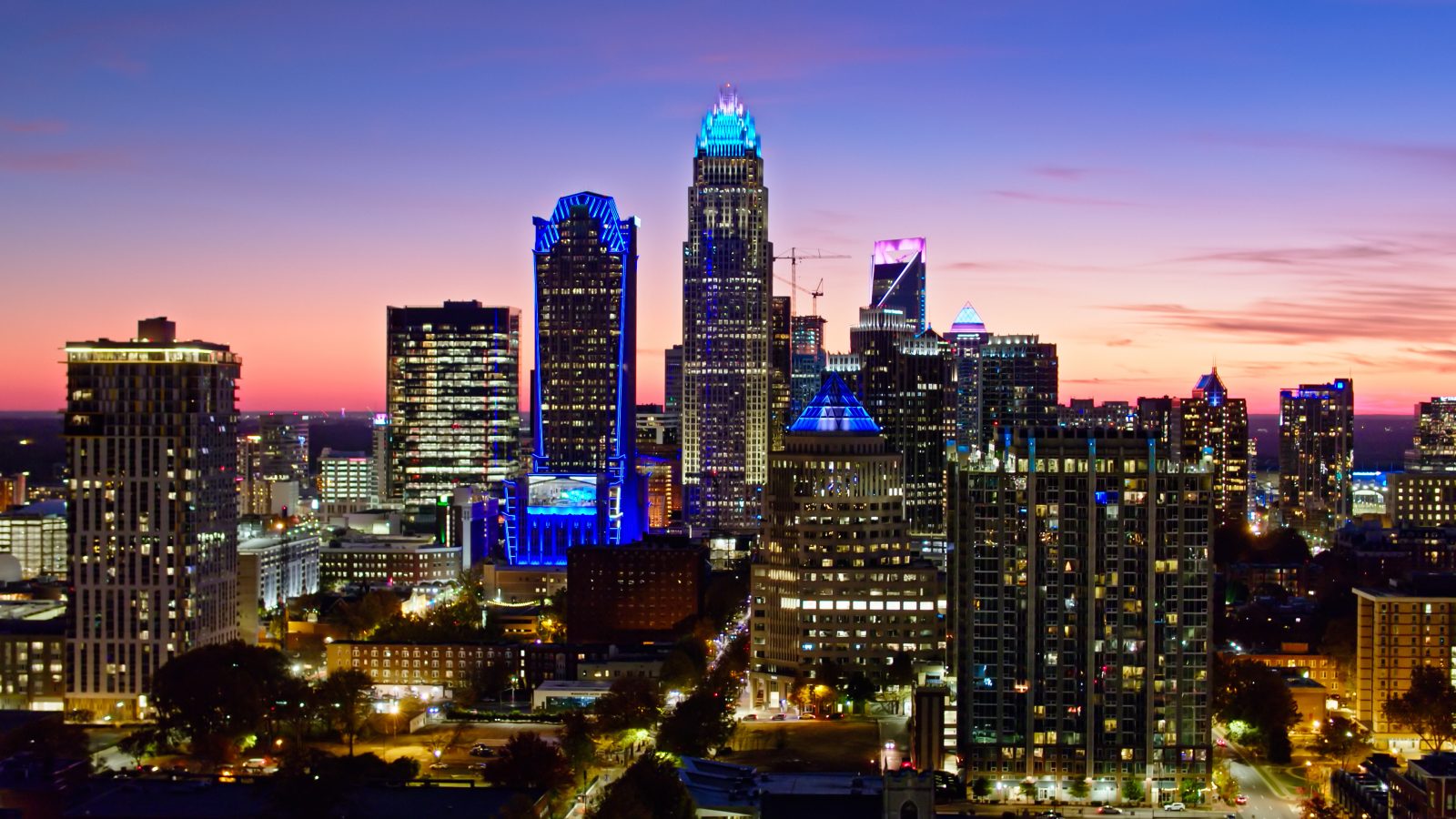 Colorful Evening In Charlotte, Nc Aerial